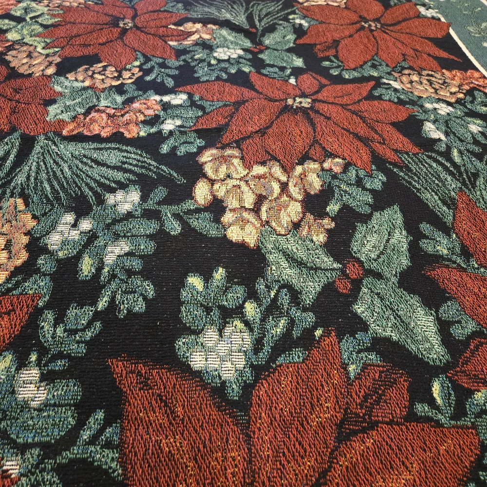 Festive Vintage Holiday Throw Blanket – Poinsettia & Pine – 60